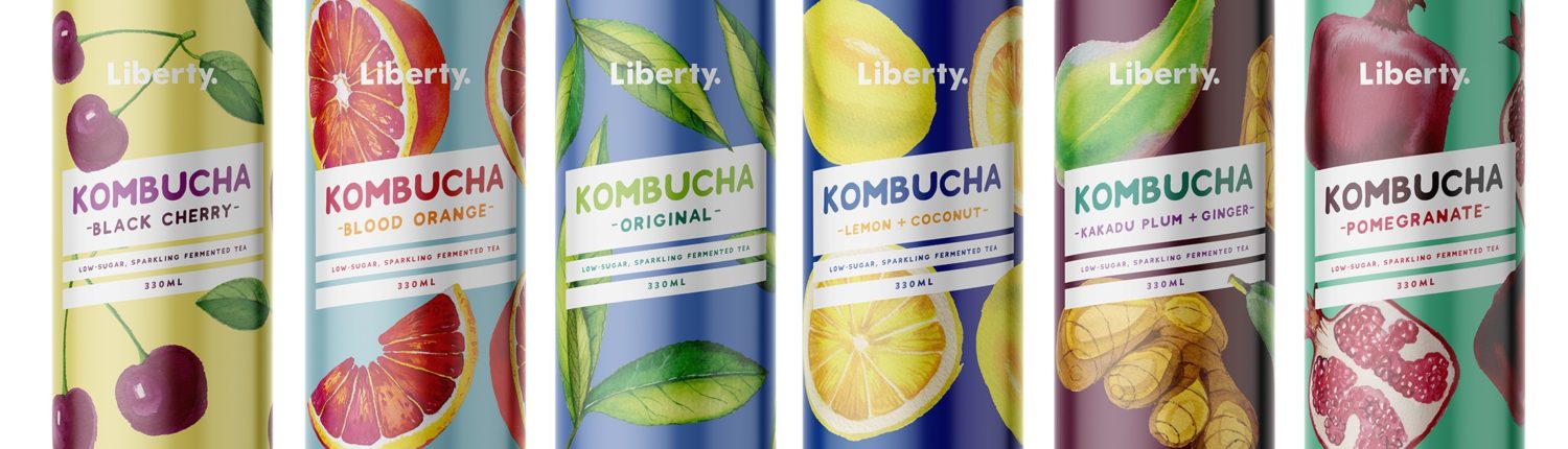 Artistic photo of Liberty Kombucha drinks